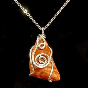 OOAK Handmade wire wrap Rhodocrosite healing gemstone pendant 20” SS chain
